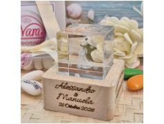 Bomboniera Matrimonio Lampada Cubo 3D Sposi - Base Led e Incisione Nome INCLUSA