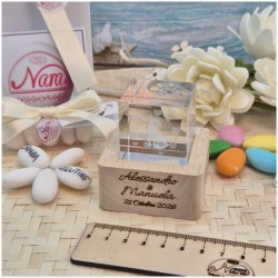 Bomboniera Matrimonio Lampada Cubo 3D Sposi - Base Led e Incisione Nome INCLUSA