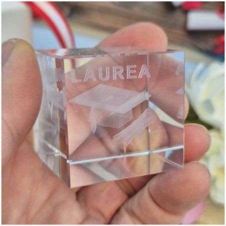 Bomboniera Laurea Lampada Cubo 3D Tocco - Base Led e Incisione Nome INCLUSA