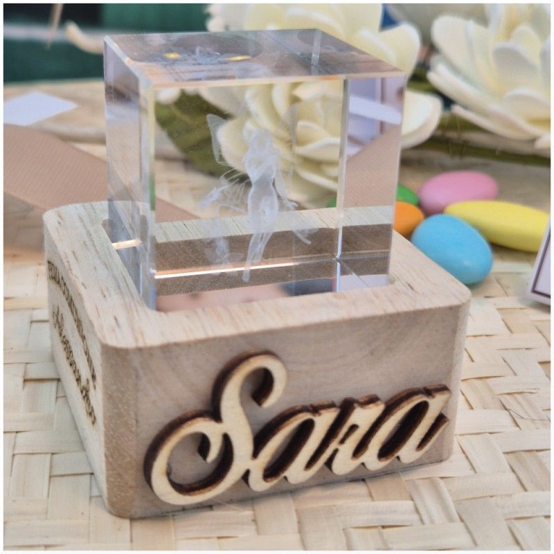 Bomboniera Comunione Bambina Lampada Cubo 3D Fatina - Base Led e Incisione Nome INCLUSA