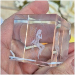 Bomboniera Comunione Bambina Lampada Cubo 3D Fatina - Base Led e Incisione Nome INCLUSA