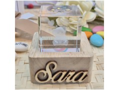 Bomboniera Battesimo Lampada Cubo 3D Orsetto - Base Led e Incisione Nome INCLUSA