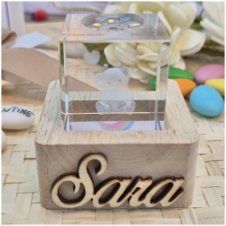 Bomboniera Battesimo Lampada Cubo 3D Orsetto - Base Led e Incisione Nome INCLUSA