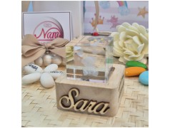 Bomboniera Battesimo Lampada Cubo 3D Orsetto - Base Led e Incisione Nome INCLUSA