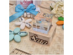 Bomboniera Battesimo Lampada Cubo 3D Orsetto - Base Led e Incisione Nome INCLUSA