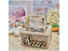 Bomboniera Battesimo Lampada Cubo 3D Orsetto - Base Led e Incisione Nome INCLUSA