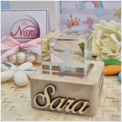 Bomboniera Battesimo Lampada Cubo 3D Orsetto - Base Led e Incisione Nome INCLUSA