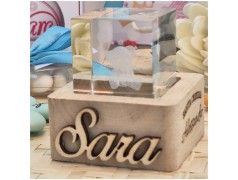 Bomboniera Battesimo Lampada Cubo 3D Orsetto - Base Led e Incisione Nome INCLUSA