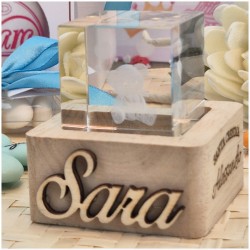 Bomboniera Battesimo Lampada Cubo 3D Orsetto - Base Led e Incisione Nome INCLUSA