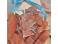 Bomboniera Battesimo Lampada Cubo 3D Orsetto - Base Led e Incisione Nome INCLUSA