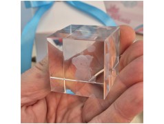 Bomboniera Battesimo Lampada Cubo 3D Orsetto - Base Led e Incisione Nome INCLUSA