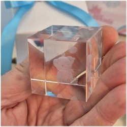 Bomboniera Battesimo Lampada Cubo 3D Orsetto - Base Led e Incisione Nome INCLUSA