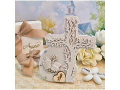 Bomboniera Cresima Croce Mitia albero della vita in Pietra Leccese e Marmo con nome personalizzato