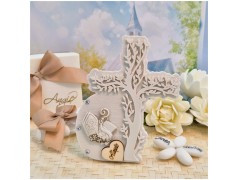 Bomboniera Cresima Croce Mitia albero della vita in Pietra Leccese e Marmo con nome personalizzato