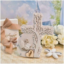 Bomboniera Cresima Croce Mitia albero della vita in Pietra Leccese e Marmo con nome personalizzato