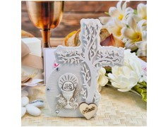 Bomboniera Comunione Croce Calice albero della vita in Pietra Leccese e Marmo con nome personalizzato