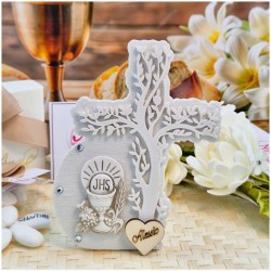 Bomboniera Comunione Croce Calice albero della vita in Pietra Leccese e Marmo con nome personalizzato