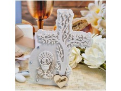 Bomboniera Comunione Croce Calice albero della vita in Pietra Leccese e Marmo con nome personalizzato