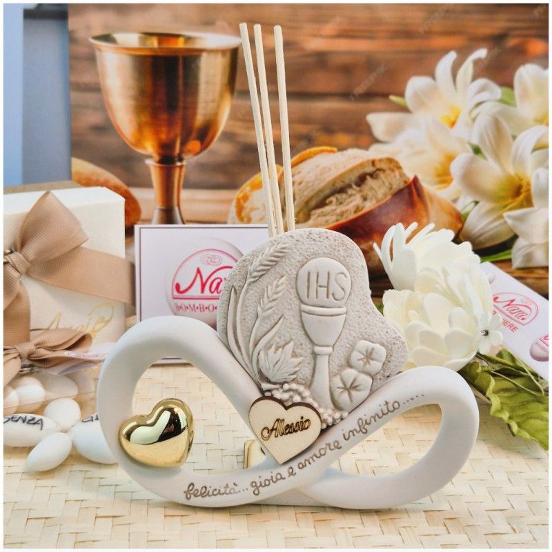 Bomboniera Comunione Calice Profumatore in Pietra Leccese e Marmo con nome personalizzato