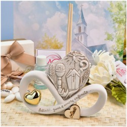 Bomboniera Comunione e Cresima Profumatore Calice e Mitria in Pietra Leccese e Marmo con nome personalizzato