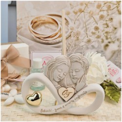 Bomboniera Matrimonio Profumatore Coppia in Pietra Leccese e Marmo con iniziali personalizzate