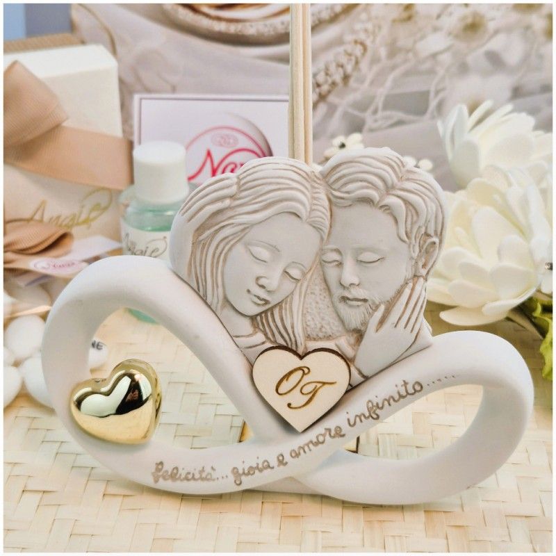 Bomboniera Matrimonio Profumatore Coppia in Pietra Leccese e Marmo con iniziali personalizzate
