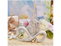 Bomboniera Cresima Profumatore Mitria in Pietra Leccese e Marmo con iniziali personalizzate