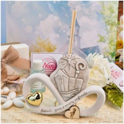 Bomboniera Cresima Profumatore Mitria in Pietra Leccese e Marmo con iniziali personalizzate