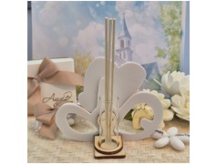 Bomboniera Cresima Profumatore Mitria in Pietra Leccese e Marmo con iniziali personalizzate dietro