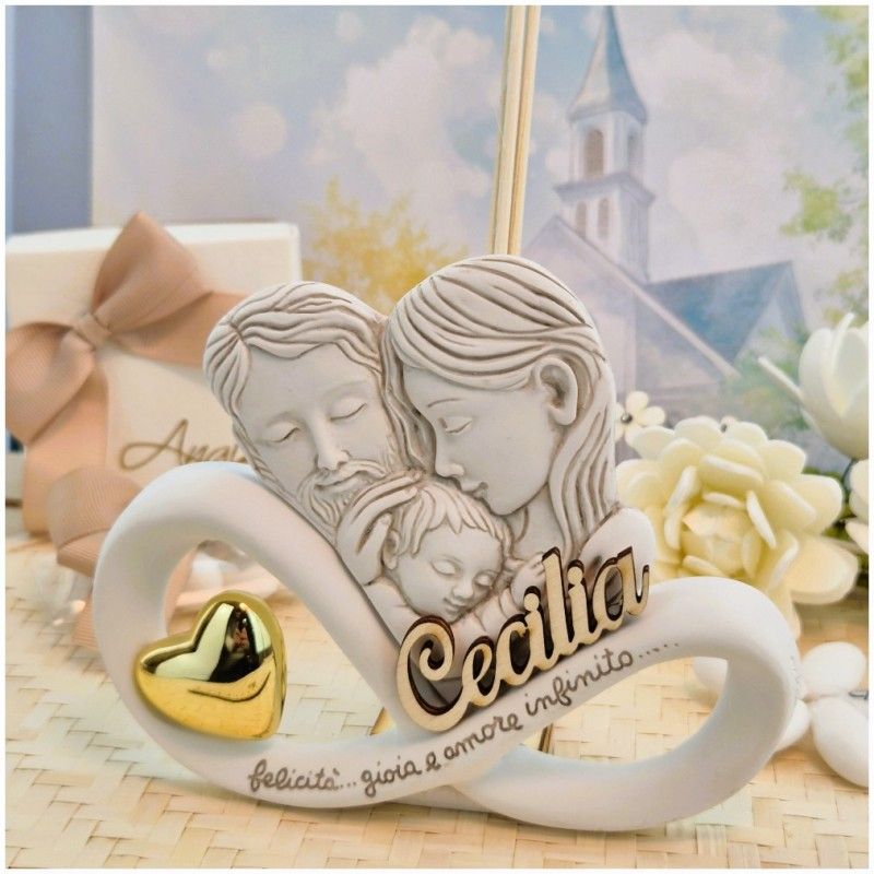Bomboniera Battesimo profumatore infinito Sacra Famiglia in Pietra Leccese