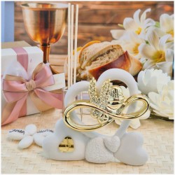 Bomboniera Comunione Calice oro Profumatore in Pietra Leccese e Marmo con nome personalizzato