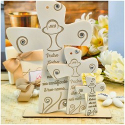 Bomboniera Comunione Crocifisso in Pietra Leccese e Marmo con preghiera tre modelli