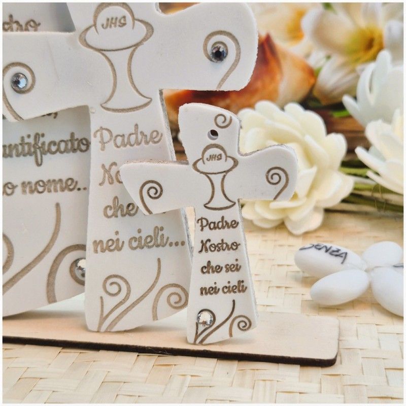 Bomboniera Comunione Crocifisso in Pietra Leccese e Marmo con preghiera