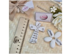 Bomboniera Comunione Crocifisso in Pietra Leccese e Marmo con preghiera piccola