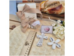 Bomboniera Comunione Crocifisso in Pietra Leccese e Marmo con preghiera piccola