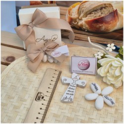 Bomboniera Comunione Crocifisso in Pietra Leccese e Marmo con preghiera piccola