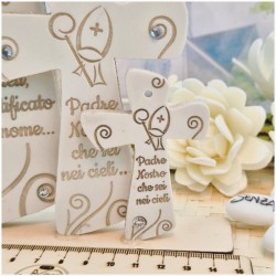 Bomboniera Cresima Crocifisso Mitria in Pietra Leccese e Marmo con preghiera