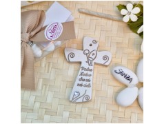 Bomboniera Cresima Crocifisso Mitria in Pietra Leccese e Marmo con preghiera piccola