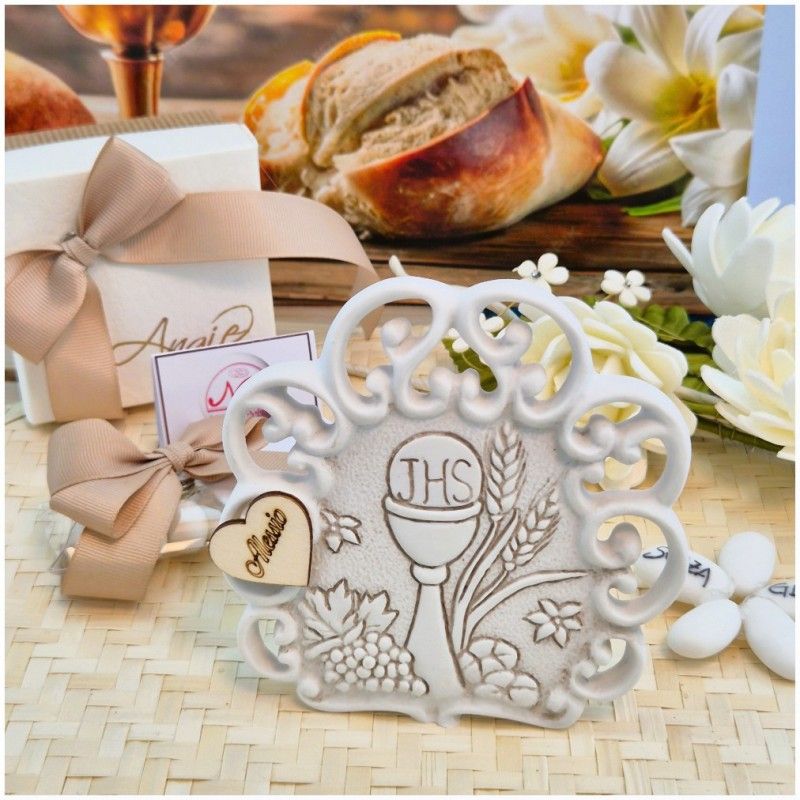 Bomboniera Comunione Icona Calice in Pietra Leccese e Marmo con nome personalizzato