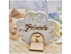 Bomboniera Comunione e Cresima Icona Calice e Mitria in Pietra Leccese e Marmo con nome personalizzato dietro