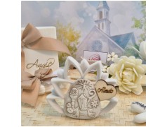 Bomboniera Comunione e Cresima Fiore di loto Calice e Mitria in Pietra Leccese e Marmo con nome personalizzato