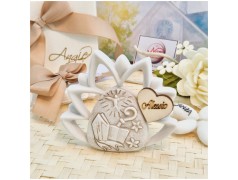 Bomboniera Cresima Fiore di loto Mitria in Pietra Leccese e Marmo con nome personalizzato