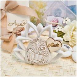 Bomboniera Cresima Fiore di loto Mitria in Pietra Leccese e Marmo con nome personalizzato