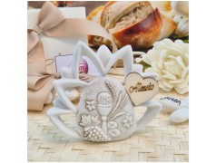 Bomboniera Comunione Fiore di loto Calice in Pietra Leccese e Marmo con nome personalizzato