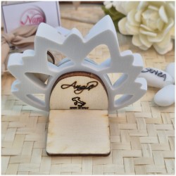 Bomboniera Comunione Fiore di loto Calice in Pietra Leccese e Marmo con nome personalizzato dietro