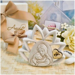 Bomboniera Battesimo Fiore di loto Maternità in Pietra Leccese e Marmo con nome personalizzato