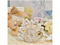 Bomboniera Sacra famiglia Fiore di loto in Pietra Leccese e Marmo con nome personalizzato