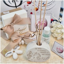 Bomboniera Tema Musica Profumatori in Pietra Leccese e Marmo con Iniziale personalizzata