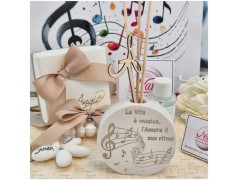 Bomboniera Tema Musica Profumatori in Pietra Leccese e Marmo con Iniziale personalizzata