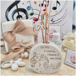 Bomboniera Tema Musica Profumatori in Pietra Leccese e Marmo con Iniziale personalizzata